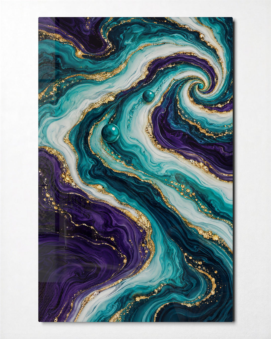 Two Pearls in a Spiral glass wall art, front view