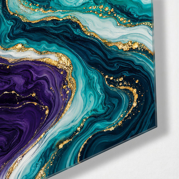 Two Pearls in a Spiral glass wall art, corner view