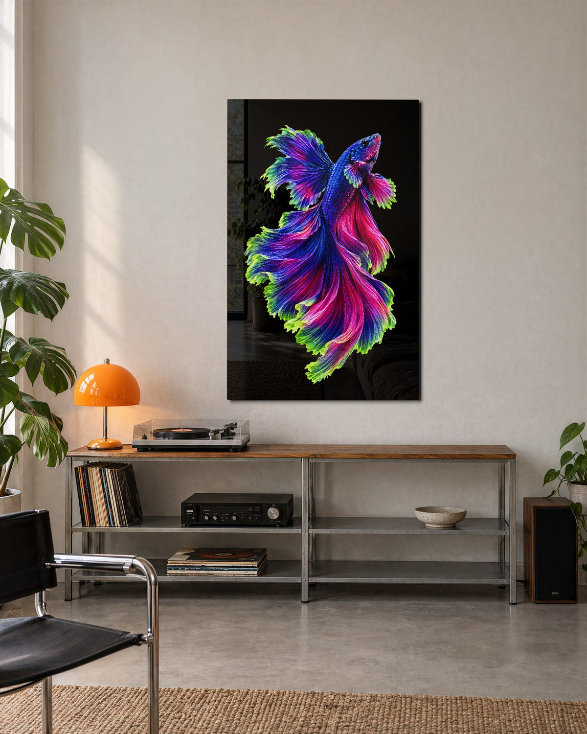 Fins for Days glass wall art, lifestyle view