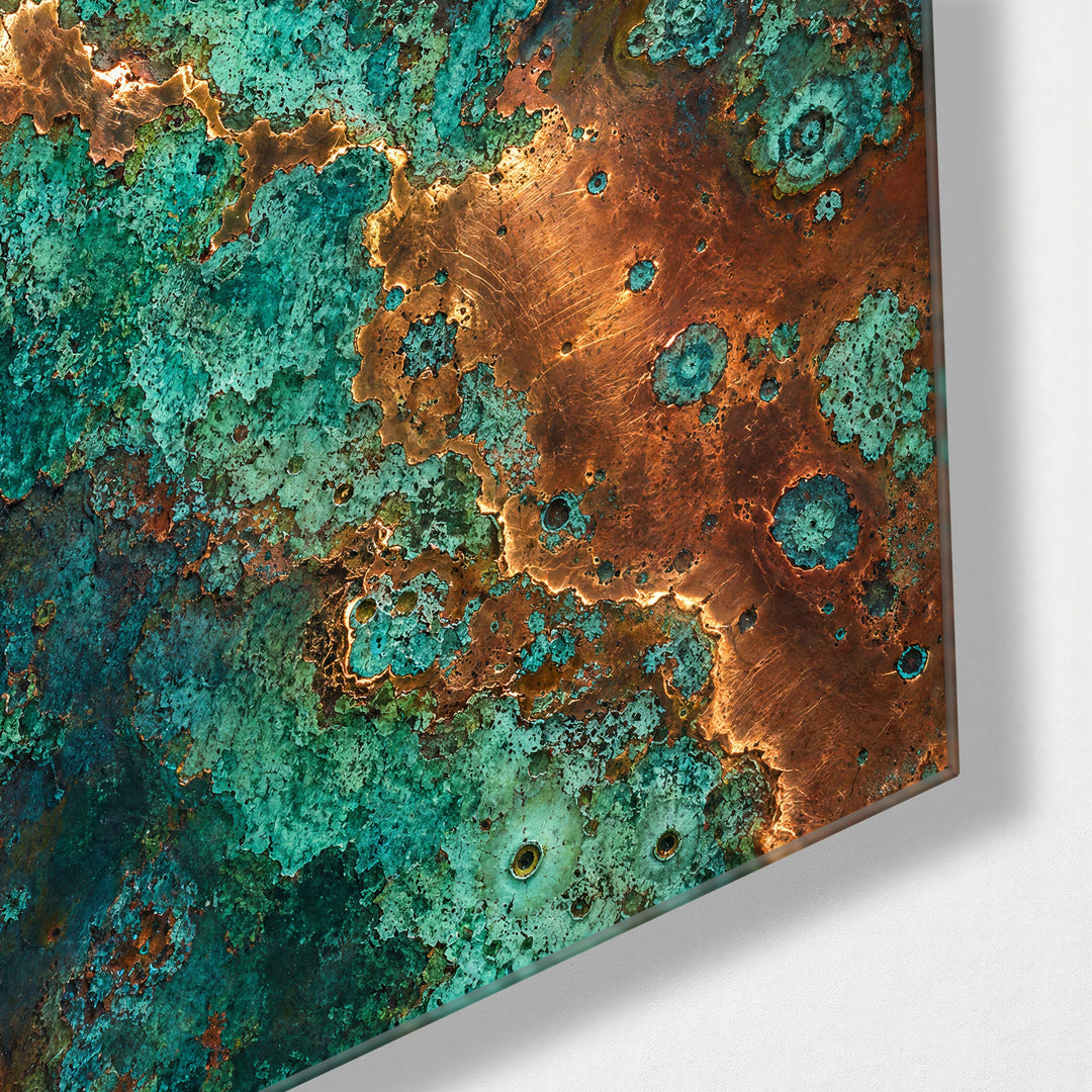 Patina Wins glass wall art, corner view