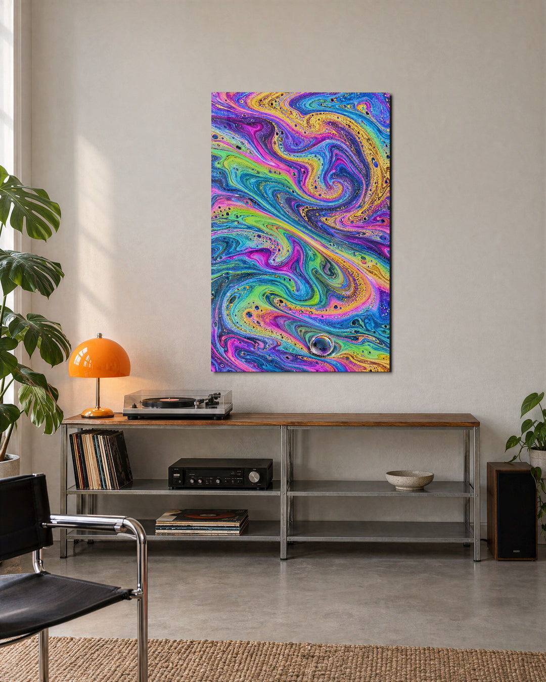 Bubble Surface Study glass wall art, lifestyle view