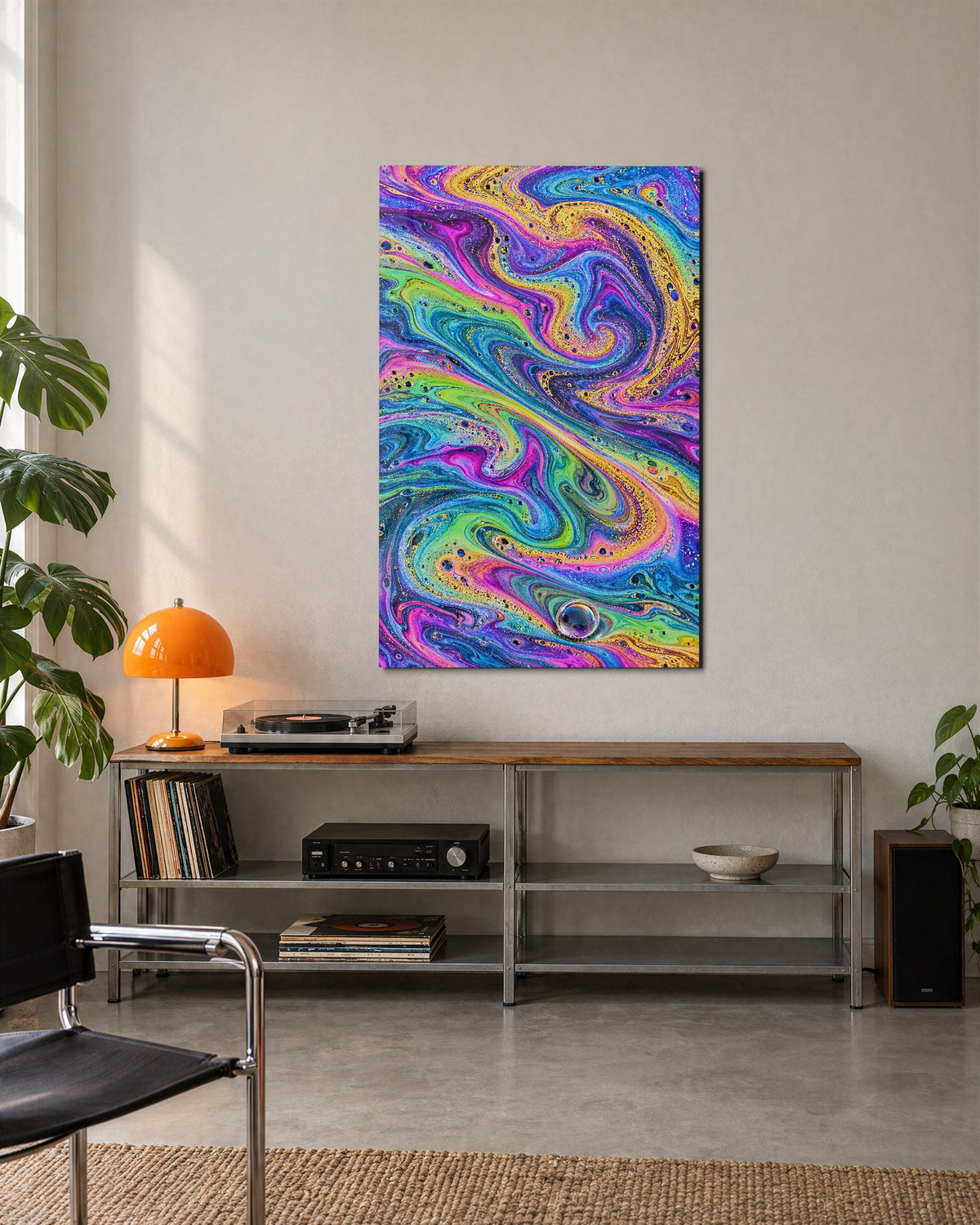 Bubble Surface Study glass wall art, lifestyle view