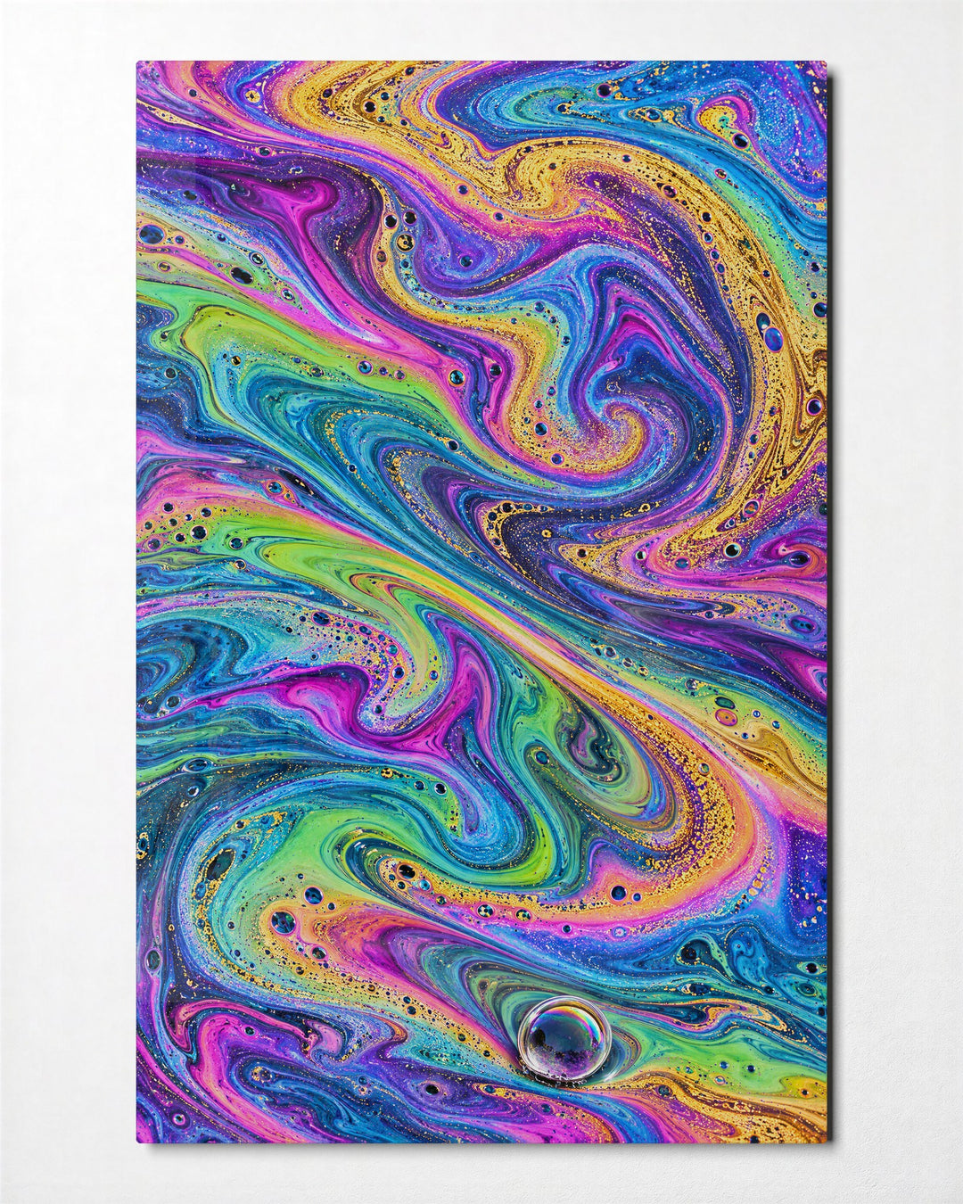 Bubble Surface Study glass wall art, front view