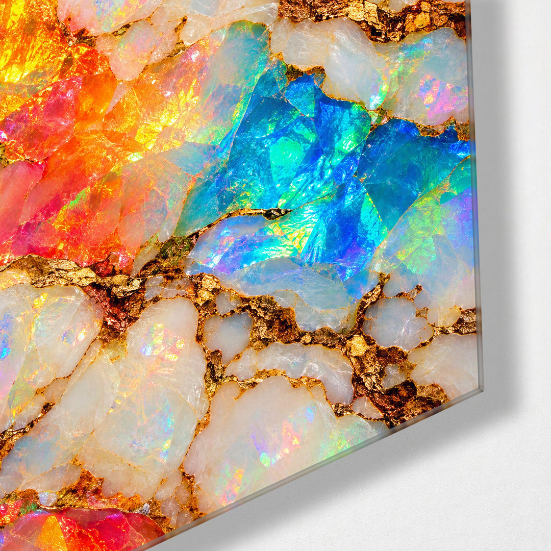 Fire in the Stone glass wall art, corner view