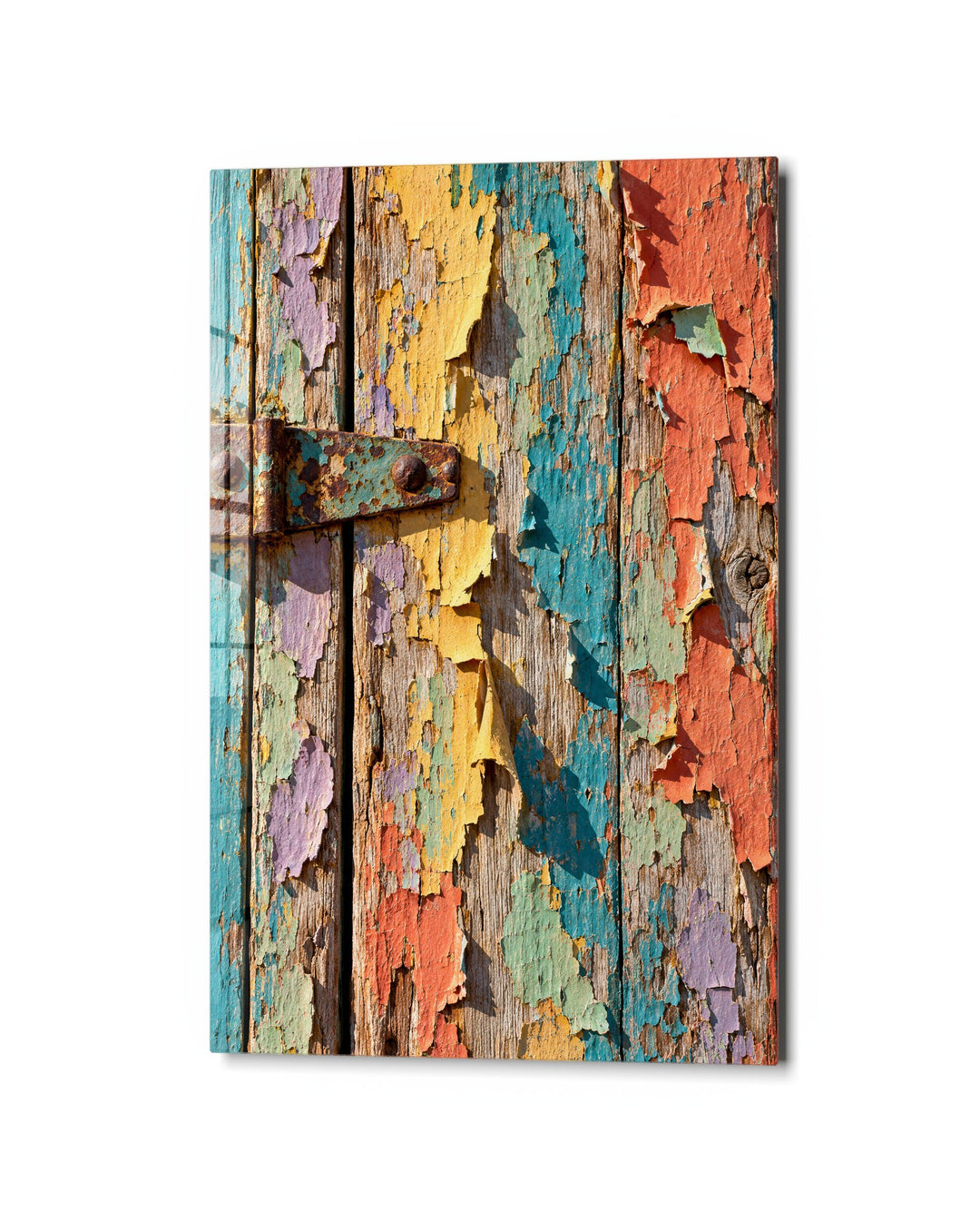 Old Boards, Many Coats glass wall art, studio view