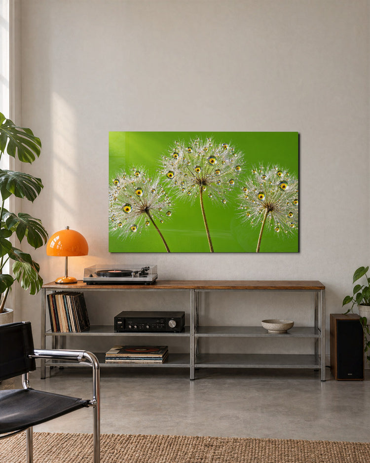 Three Wishes on Green glass wall art, lifestyle view