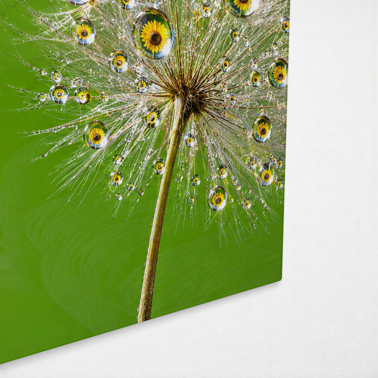 Three Wishes on Green glass wall art, corner view