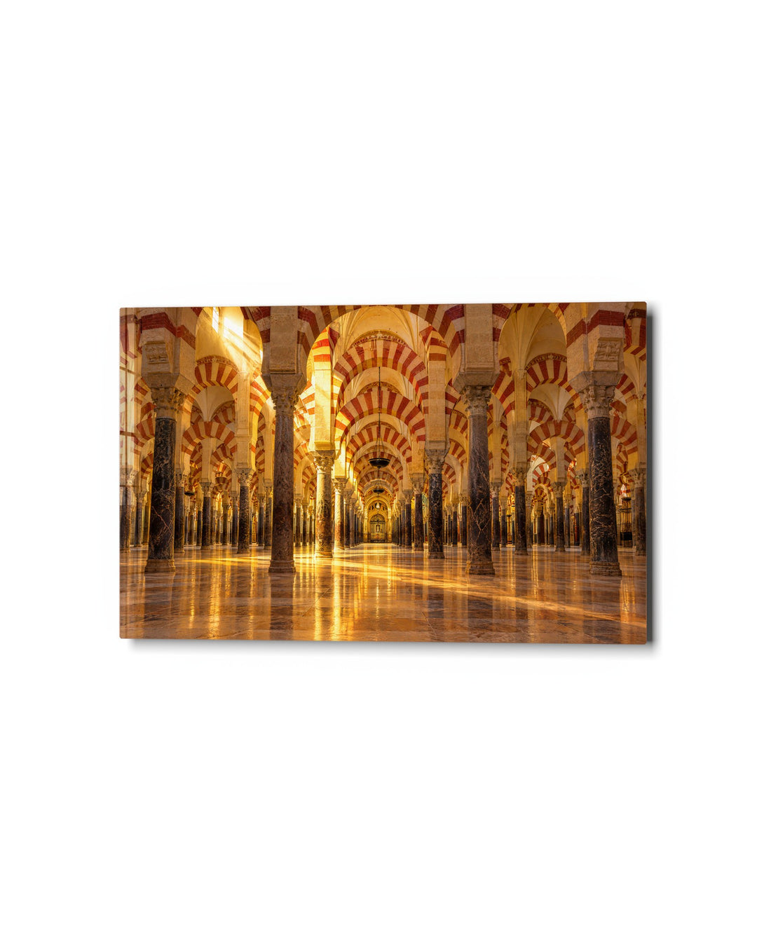 Striped Hall, Warm Floor glass wall art, studio view