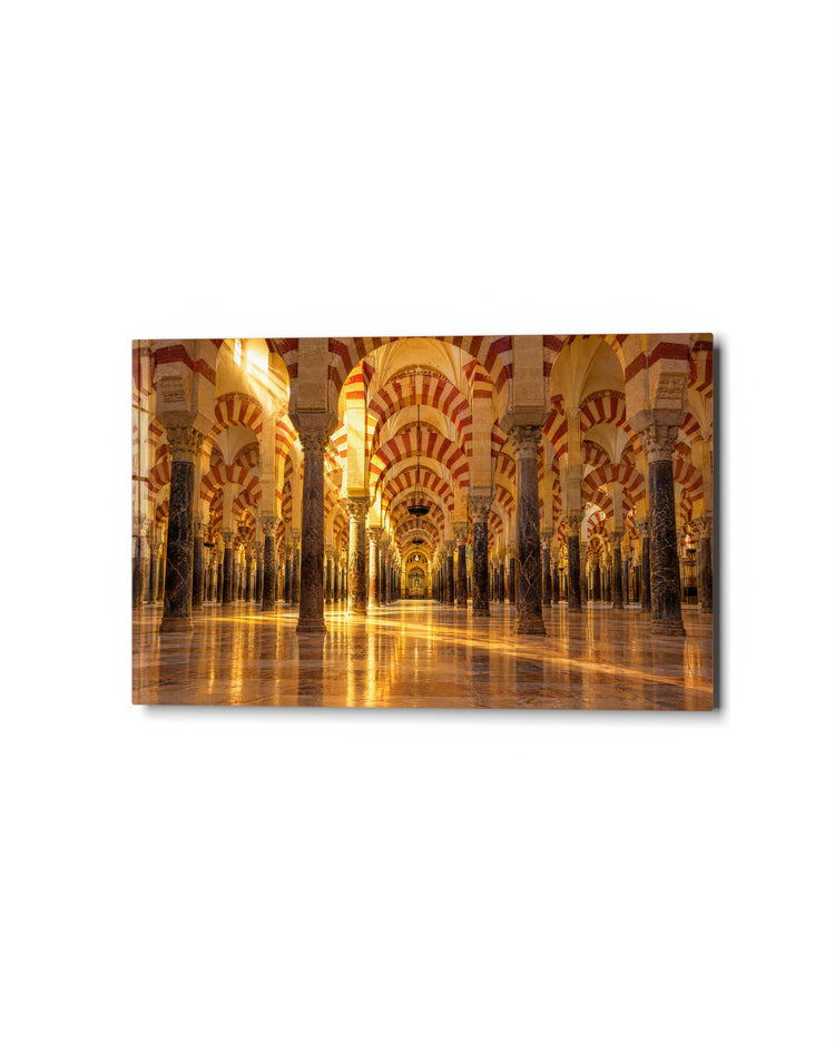 Striped Hall, Warm Floor glass wall art, studio view