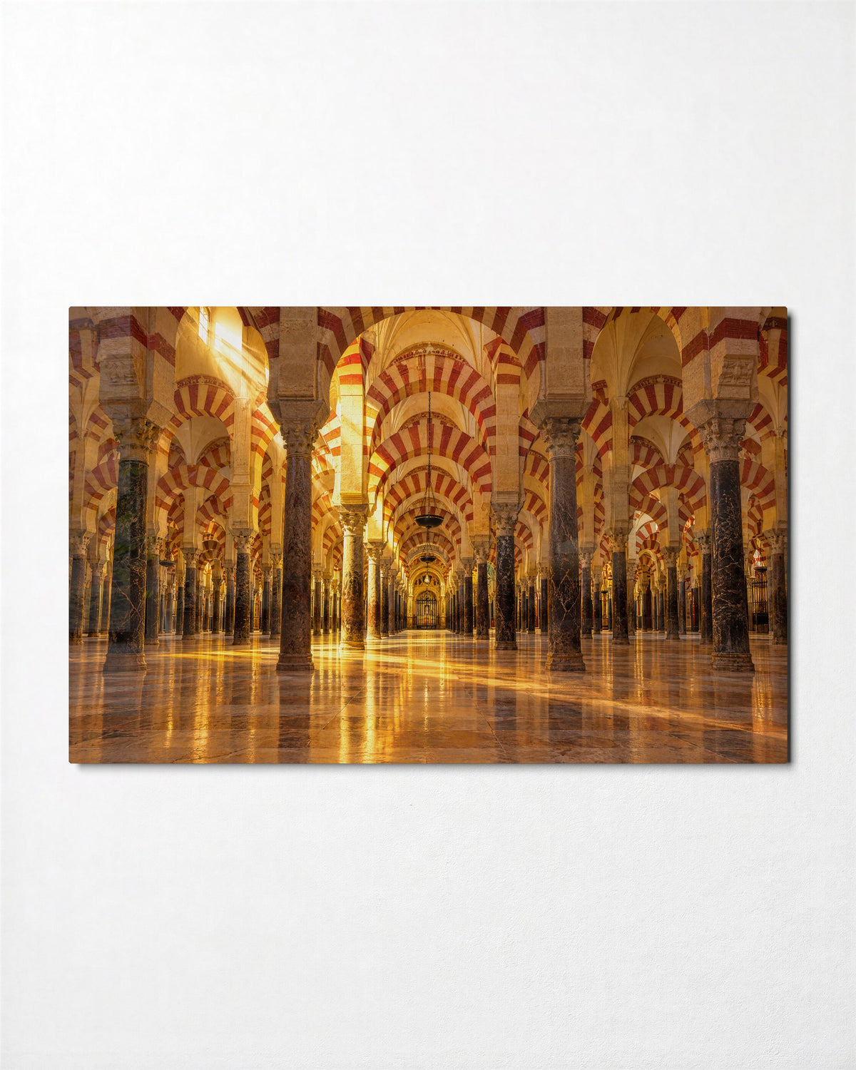 Striped Hall, Warm Floor glass wall art, front view