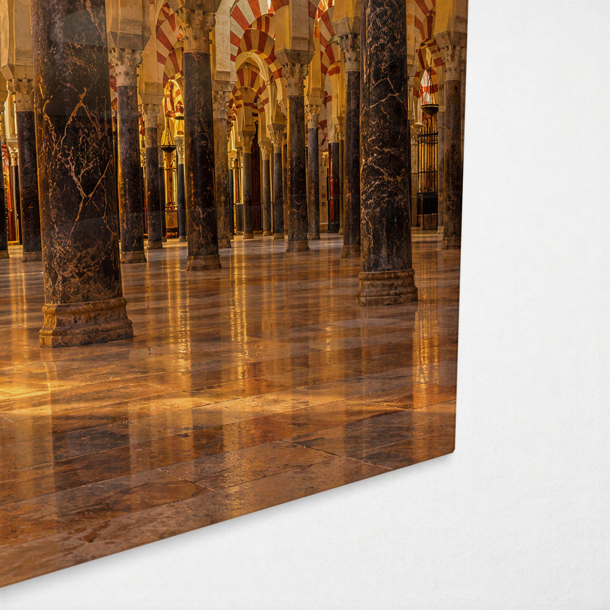 Striped Hall, Warm Floor glass wall art, corner view