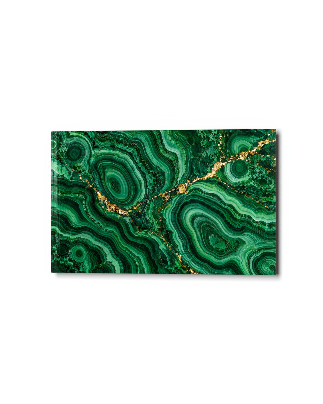 Green Stone, Bright Vein glass wall art, studio view