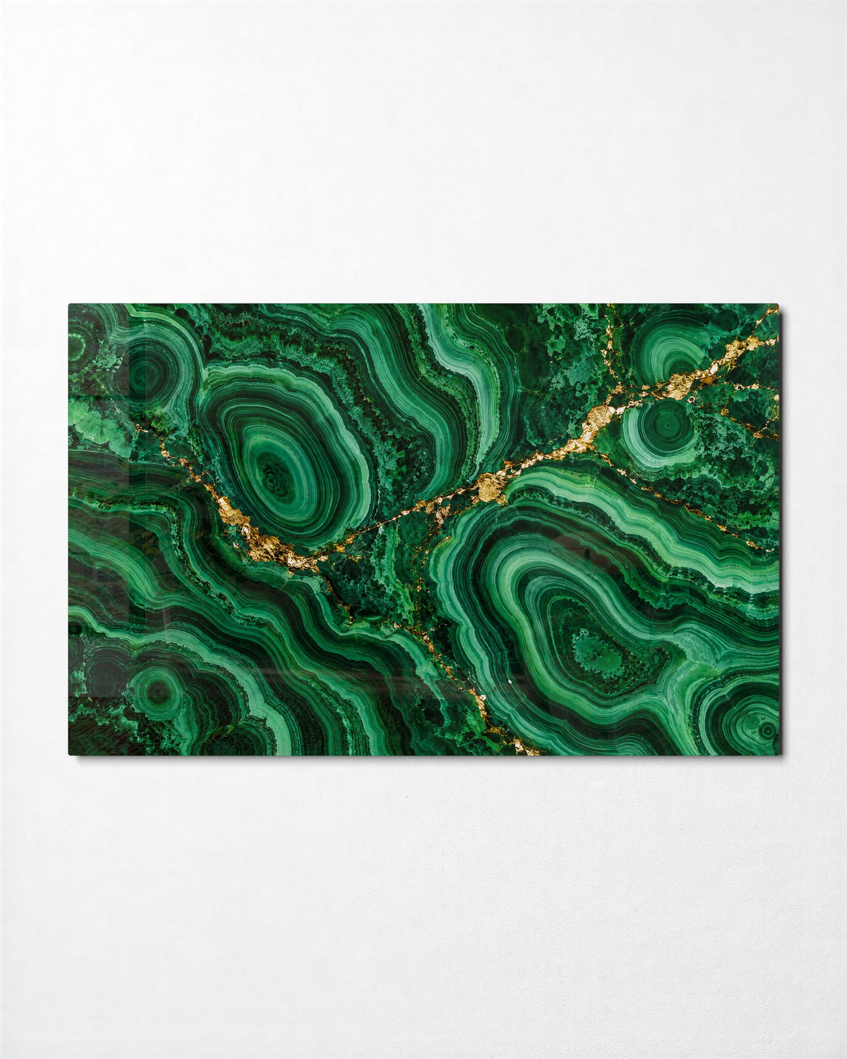 Green Stone, Bright Vein glass wall art, front view