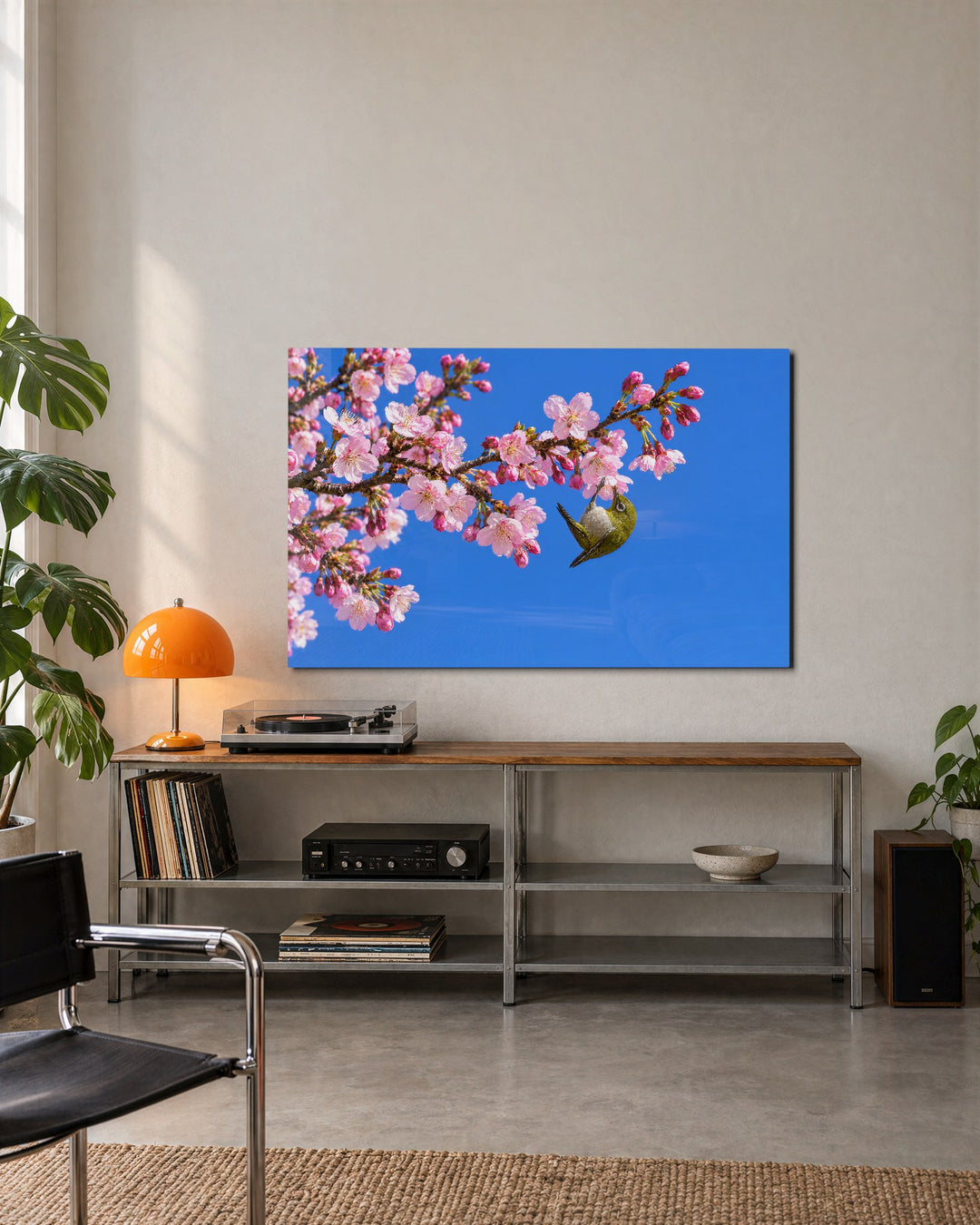 Upside-Down in Pink glass wall art, lifestyle view