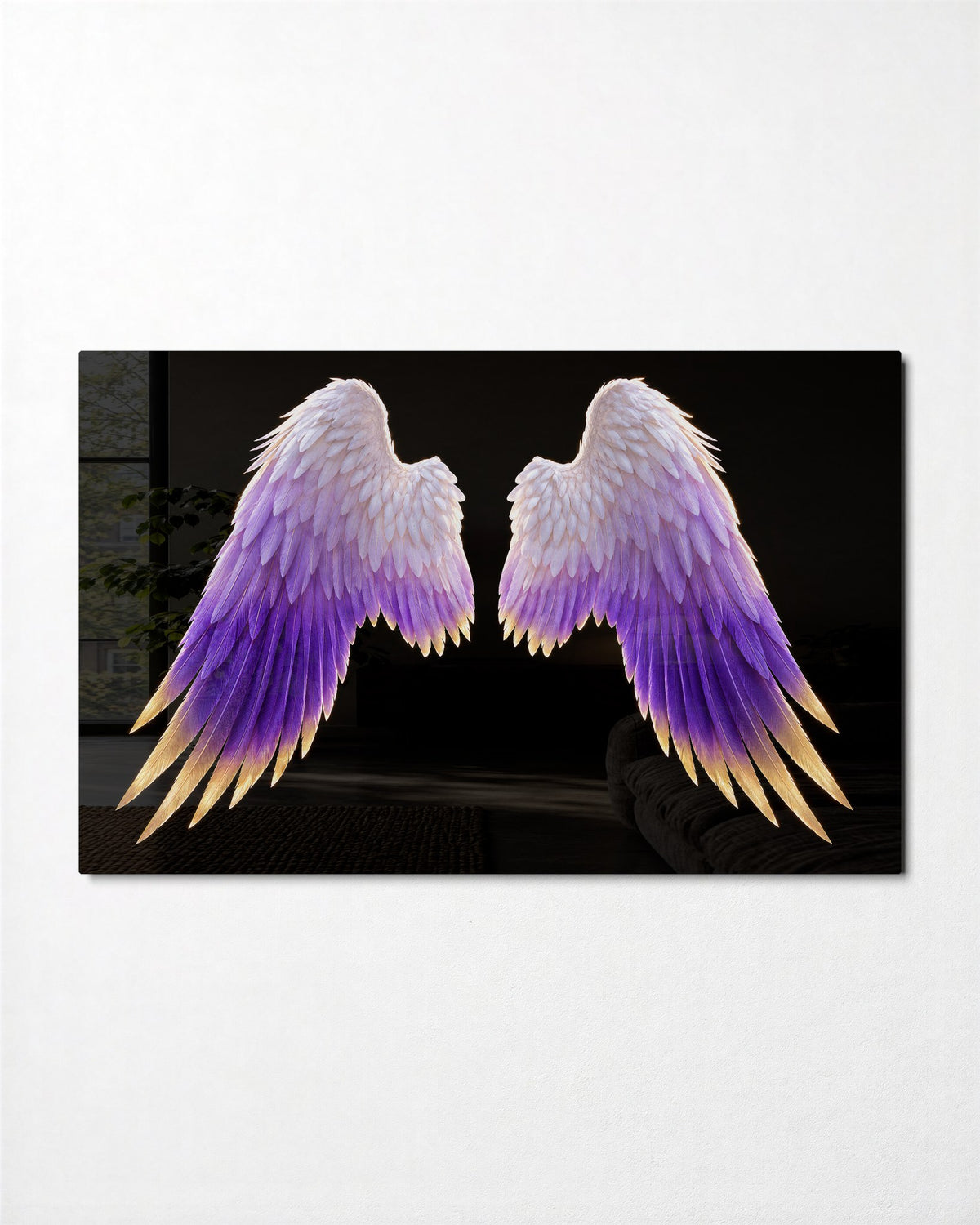Gradient Plumage glass wall art, front view