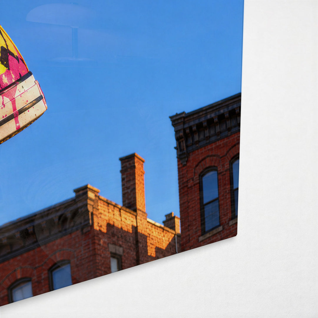 Footwear on a Power Line glass wall art, corner view