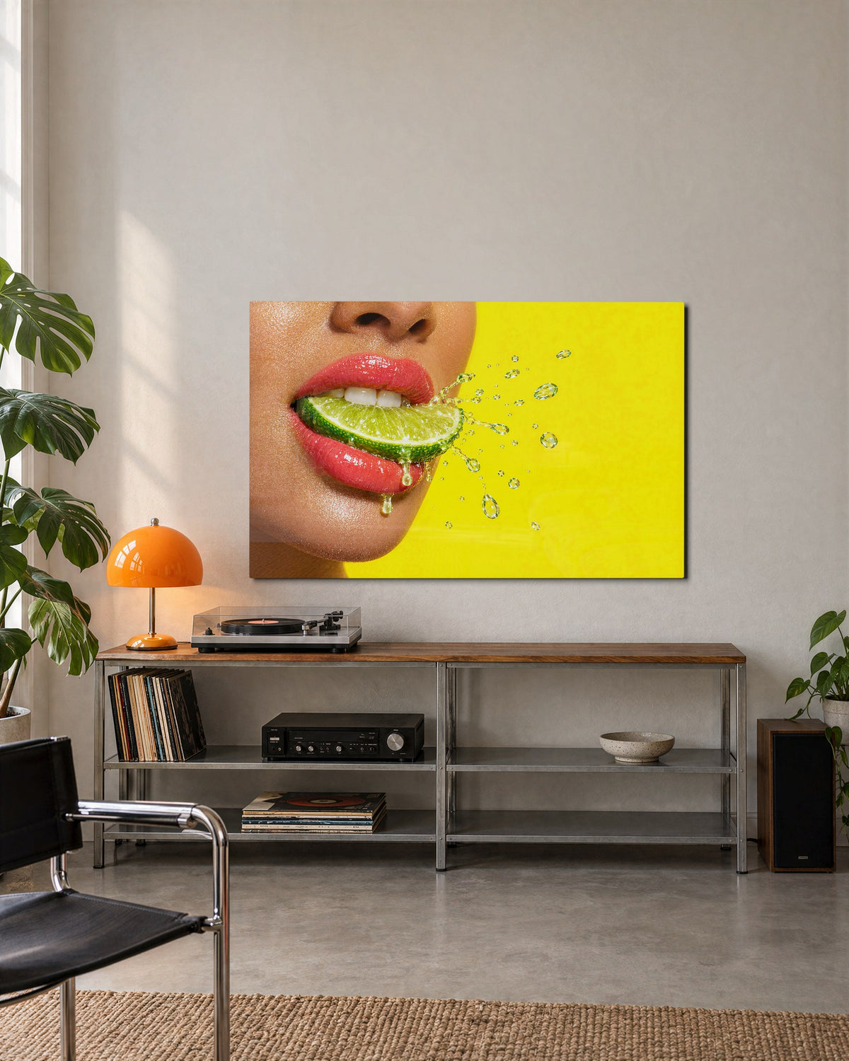 Bite of Citrus glass wall art, lifestyle view
