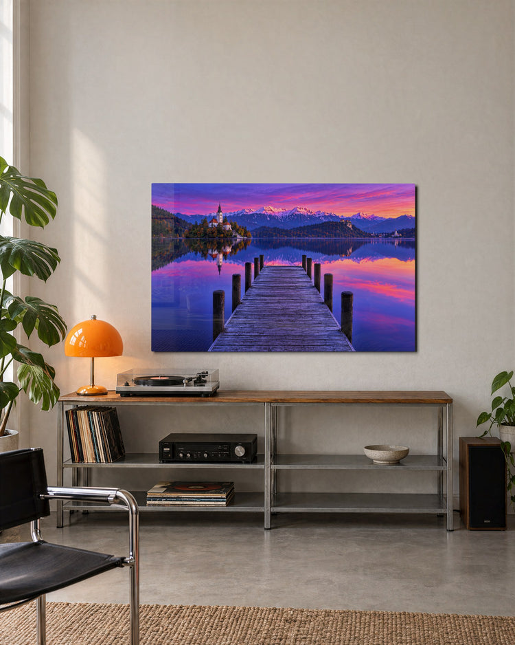 Pink Sky, Little Chapel glass wall art, lifestyle view