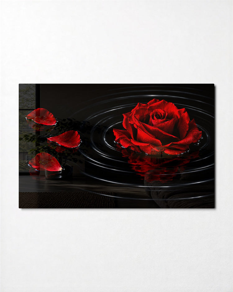 One Flower, Many Rings glass wall art, front view