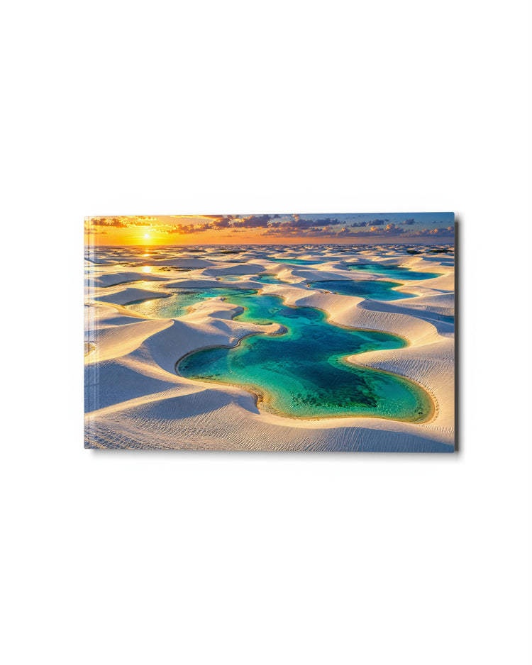 Turquoise Pools, Pale Sand glass wall art, studio view