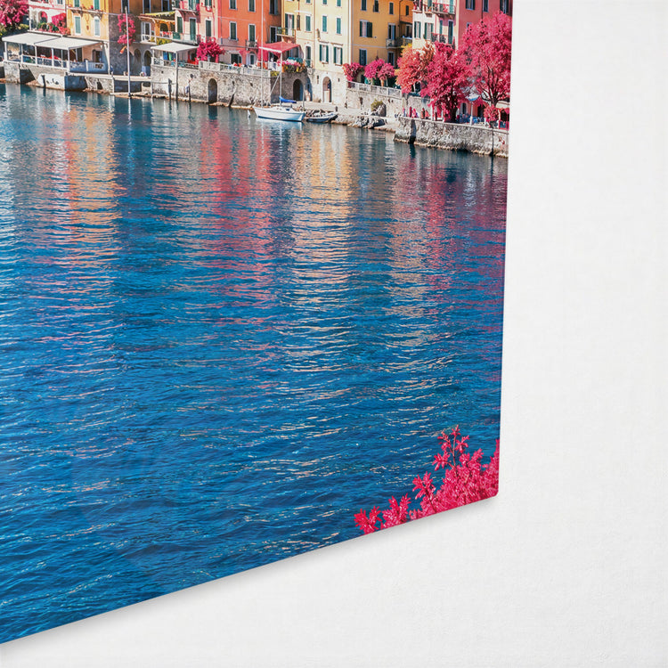 Pastel Village, Magenta Hills glass wall art, corner view