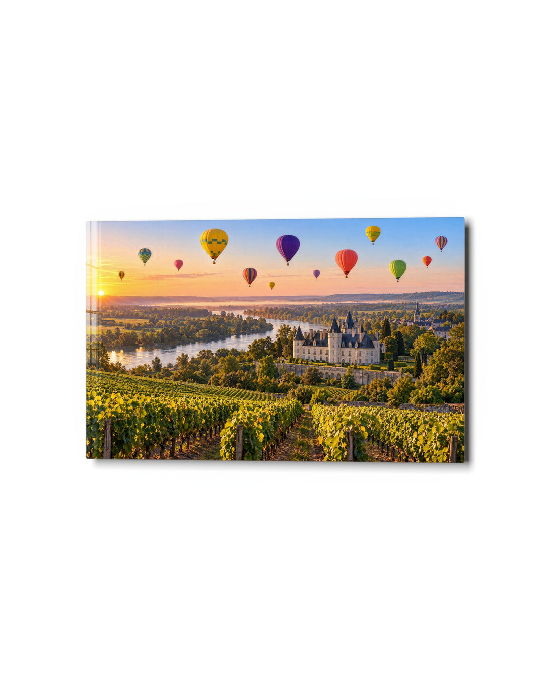Sunrise Fleet glass wall art, studio view