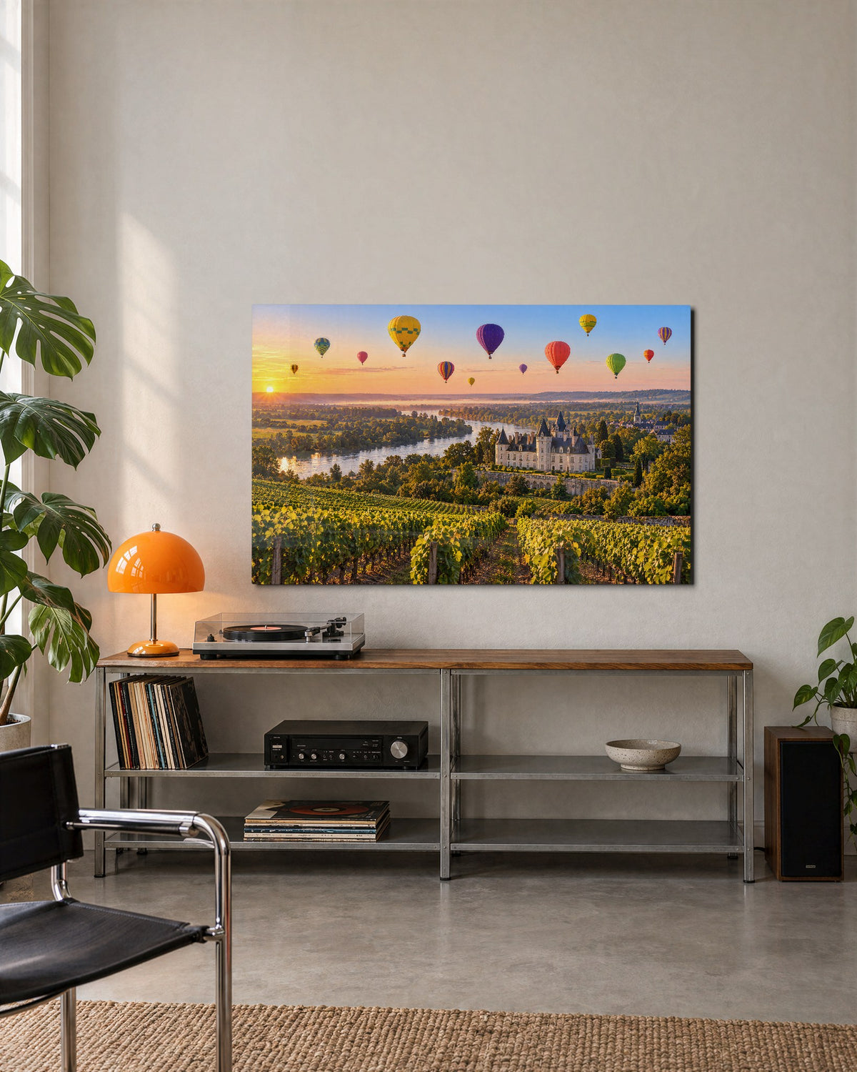 Sunrise Fleet glass wall art, lifestyle view