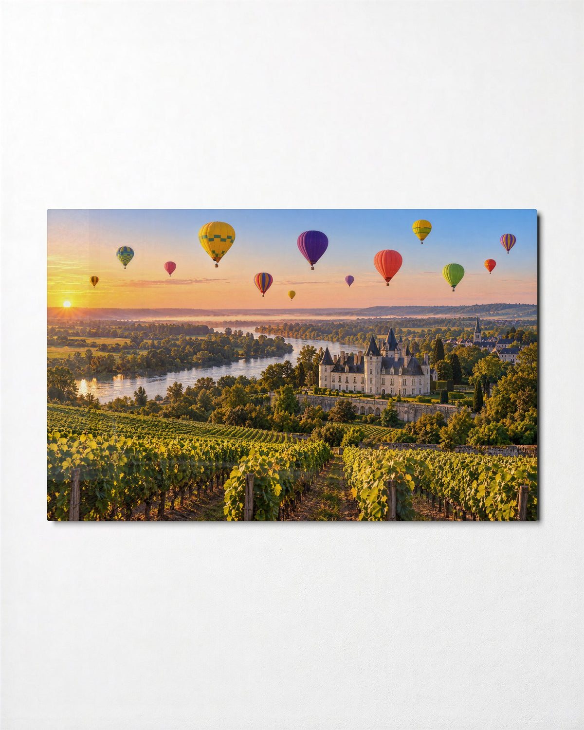 Sunrise Fleet glass wall art, front view