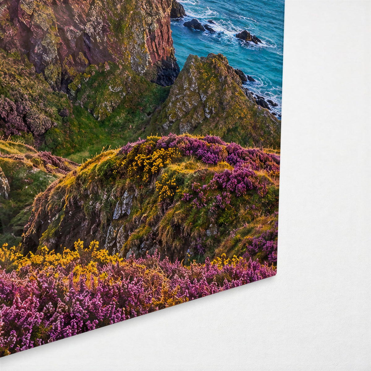 Ruin on the Headland glass wall art, corner view