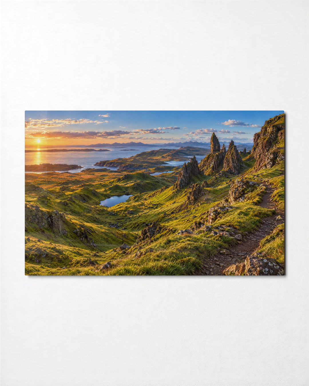 Craggy Peaks, Gilded Sea glass wall art, front view