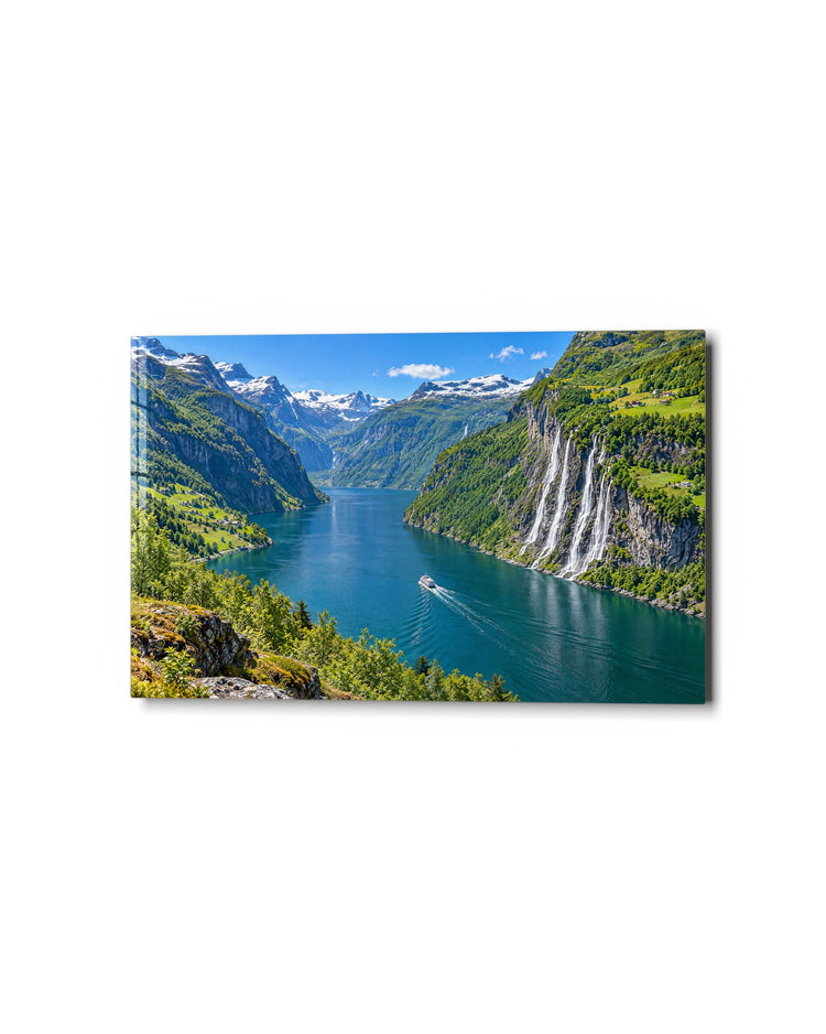 Falls Down Green Walls glass wall art, studio view