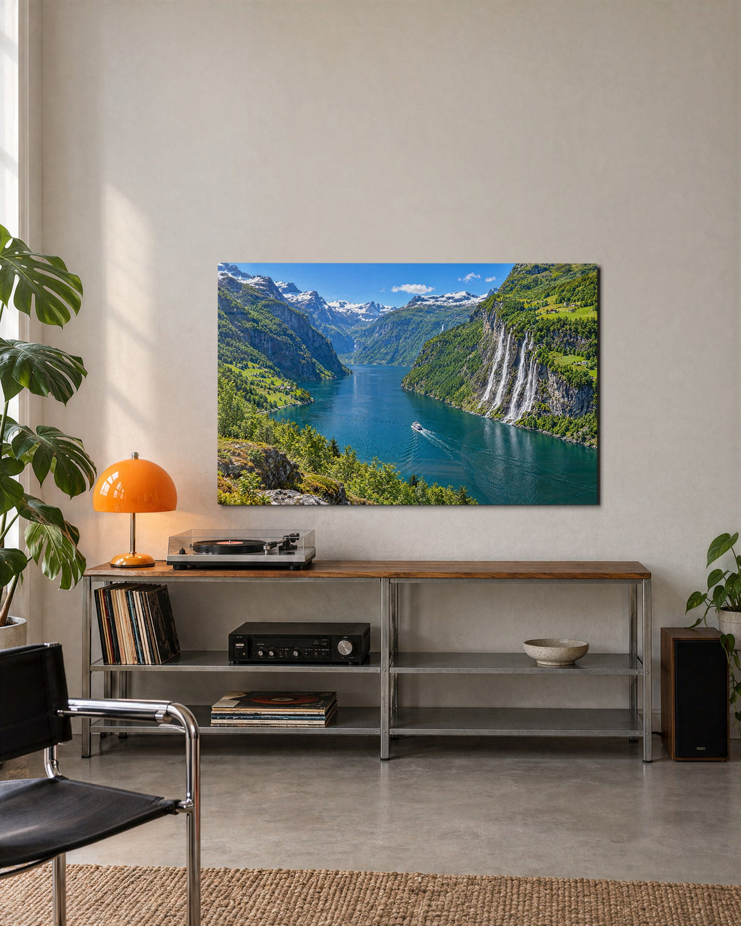 Falls Down Green Walls glass wall art, lifestyle view