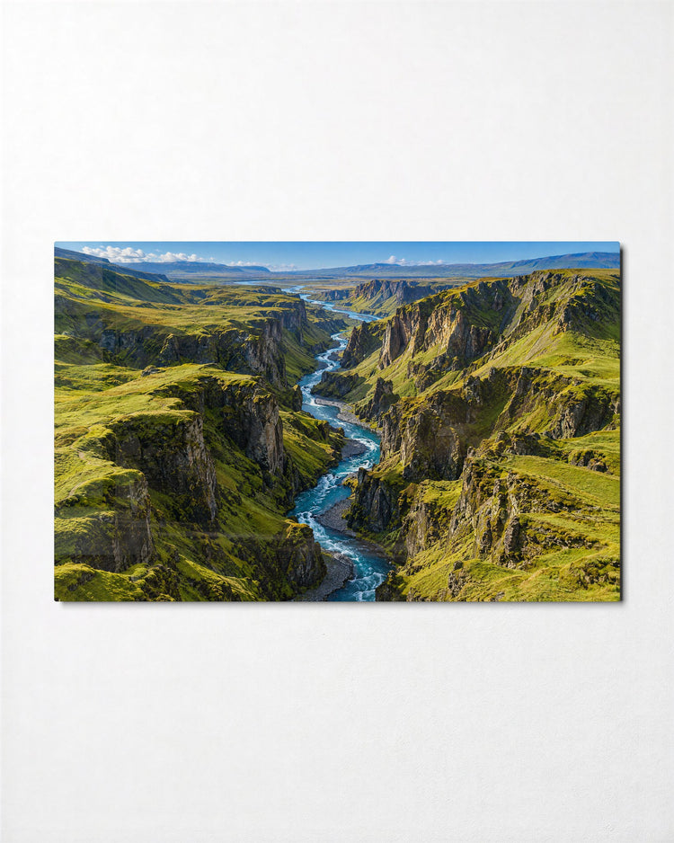 River Through Mossy Walls glass wall art, front view