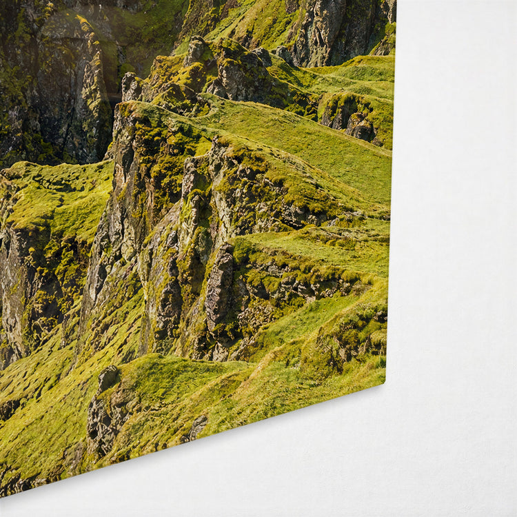 River Through Mossy Walls glass wall art, corner view