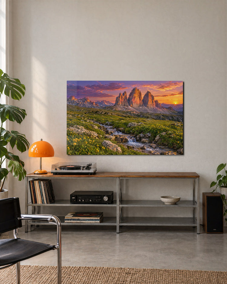 Orange Giants at Day's End glass wall art, lifestyle view