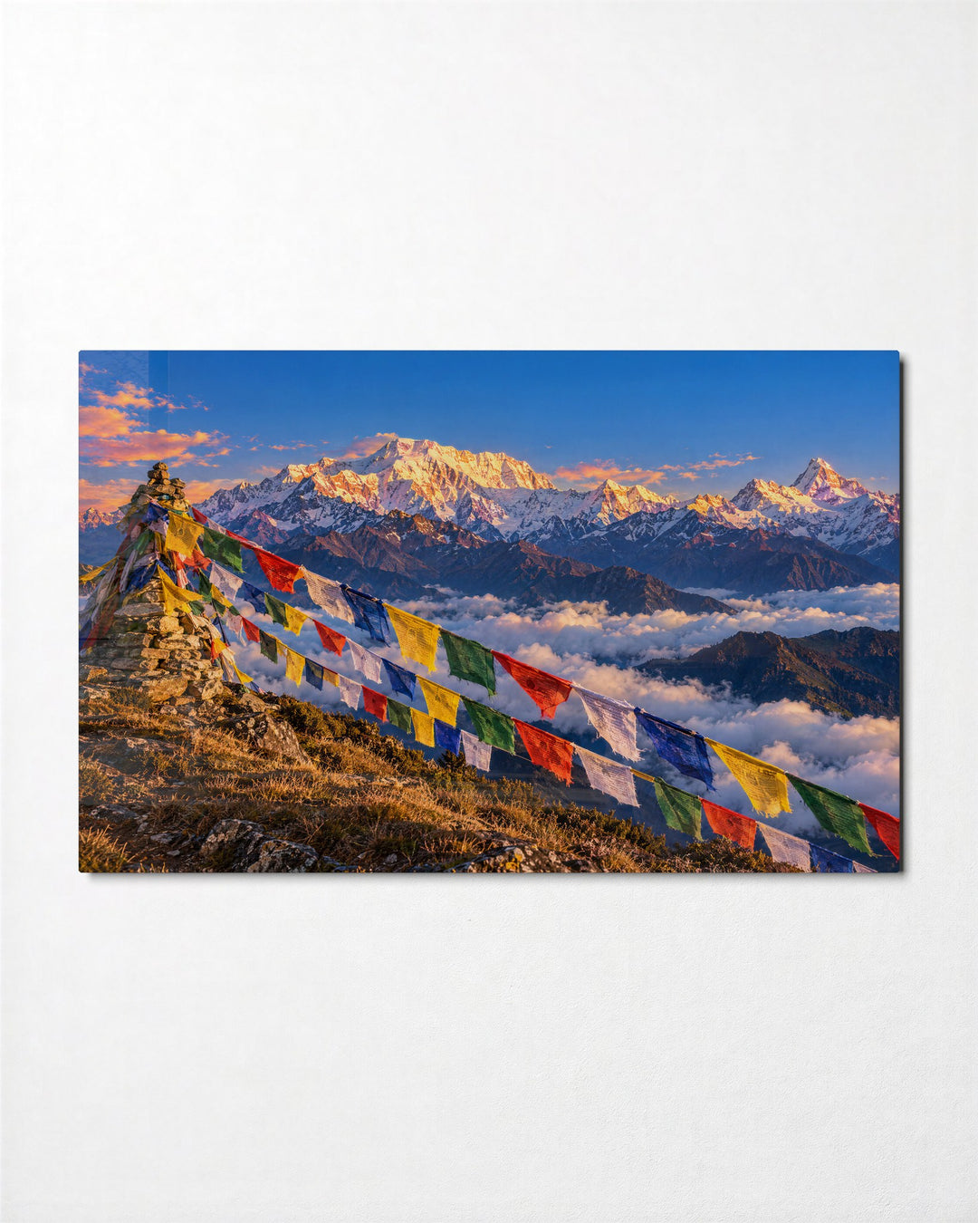 Pennants Over the Haze glass wall art, front view