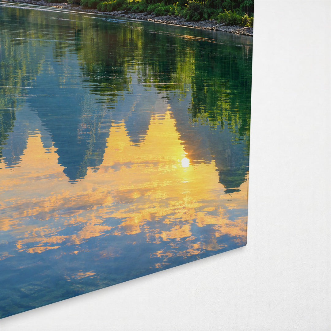 River Fisher at Daybreak glass wall art, corner view