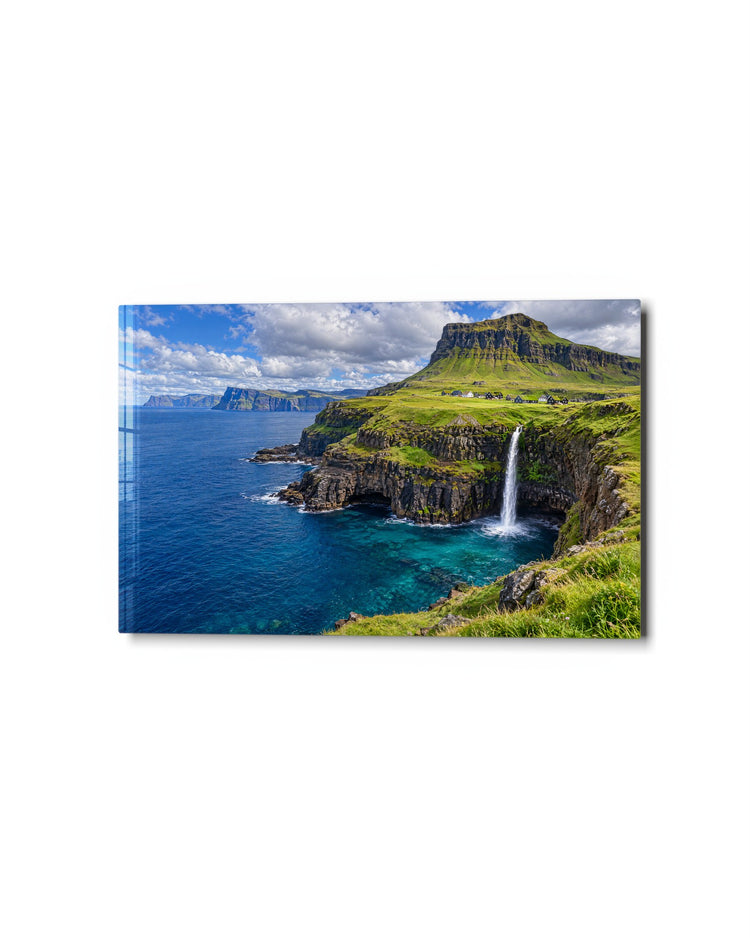 Cliff, Falls, Cove glass wall art, studio view