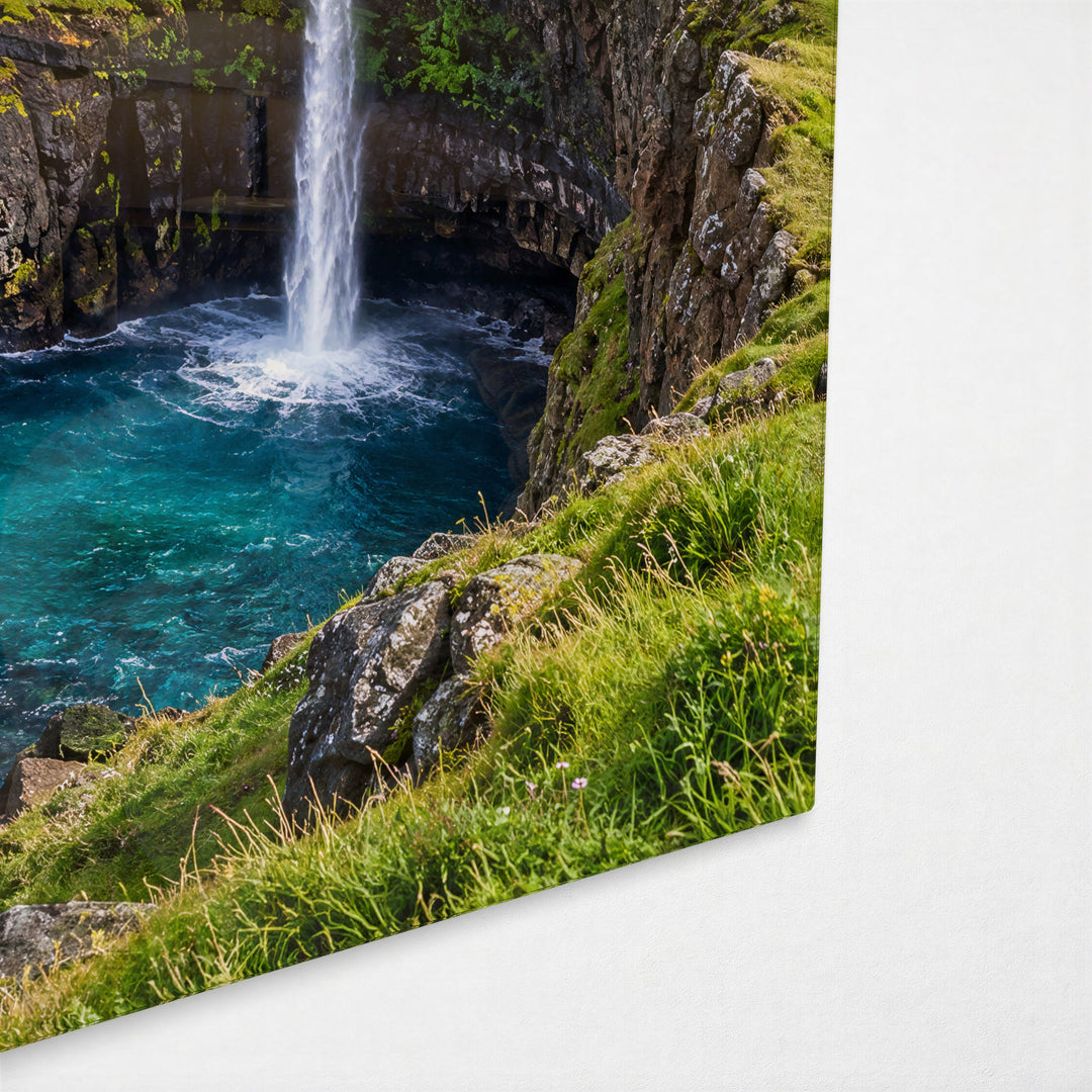 Cliff, Falls, Cove glass wall art, corner view