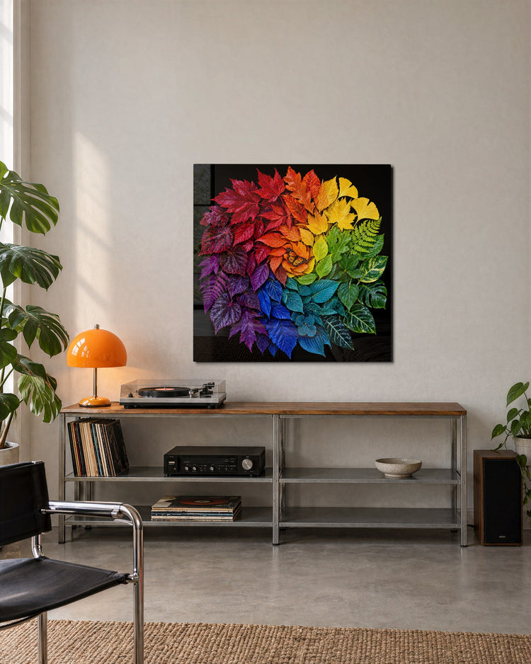 Color Wheel of Foliage glass wall art, lifestyle view