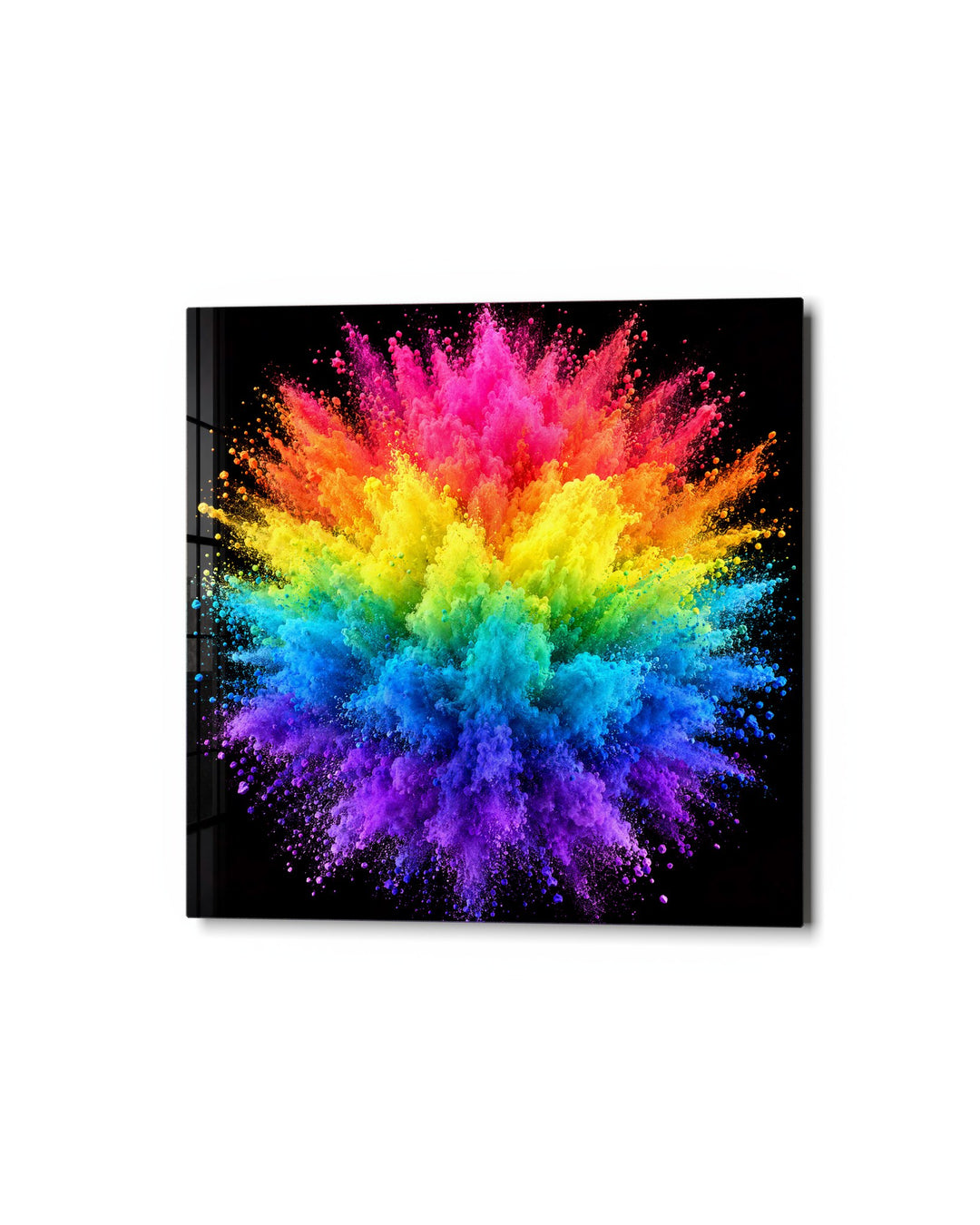 Pigment Explosion glass wall art, studio view