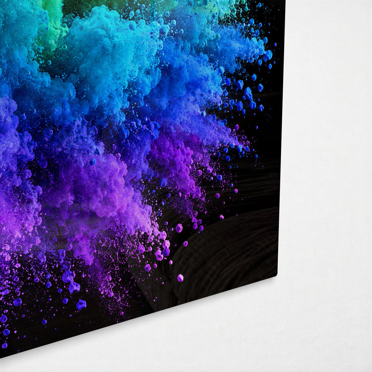 Pigment Explosion glass wall art, corner view