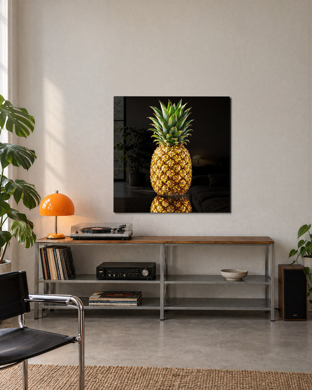 Golden Fruit in Sequins glass wall art, lifestyle view