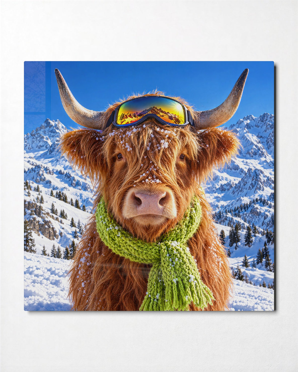 Ski Day, Shaggy Edition glass wall art, front view