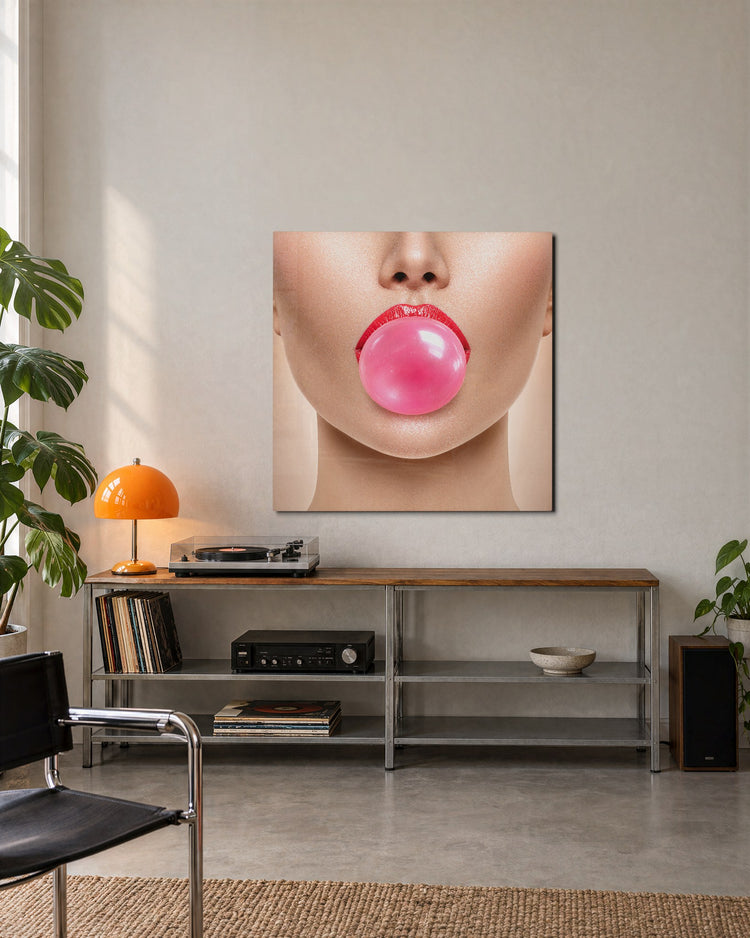 Pop Goes the Pink glass wall art, lifestyle view