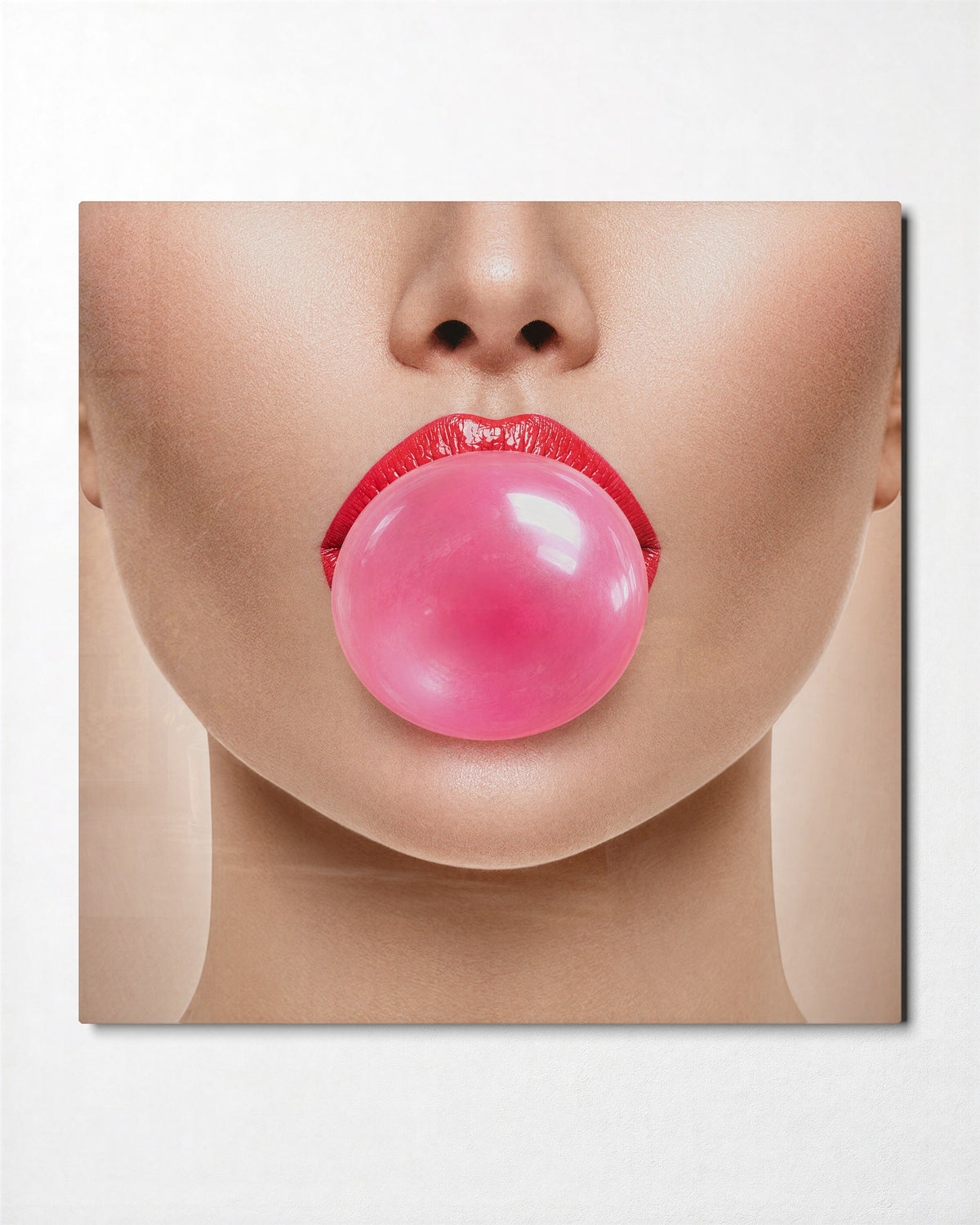 Pop Goes the Pink glass wall art, front view