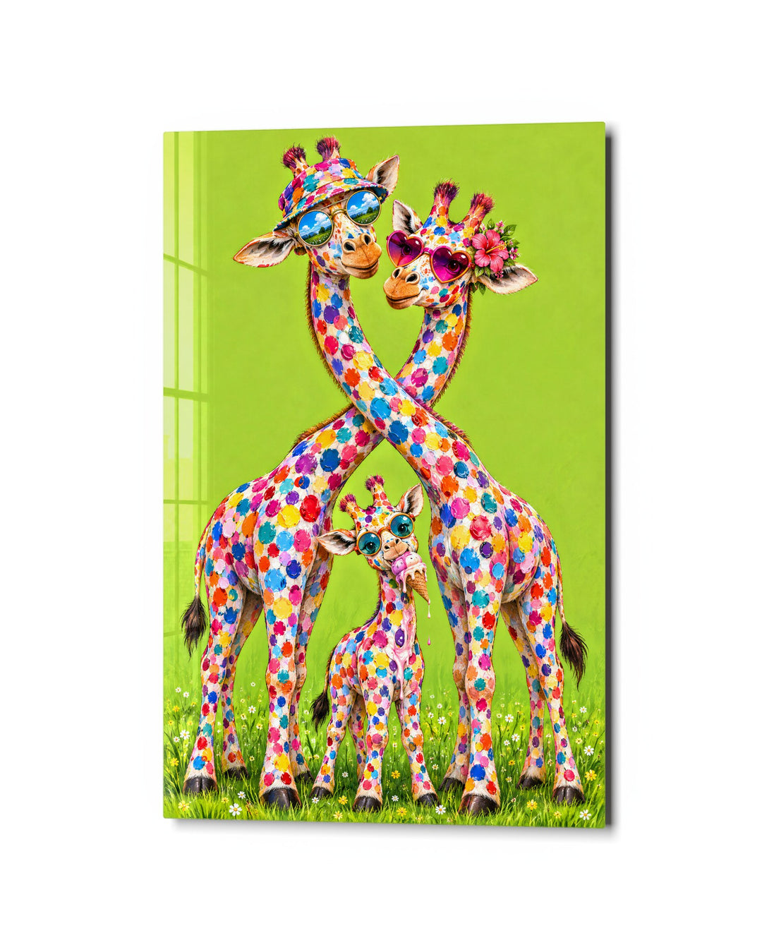 Spots, Shades, Ice Cream glass wall art, studio view