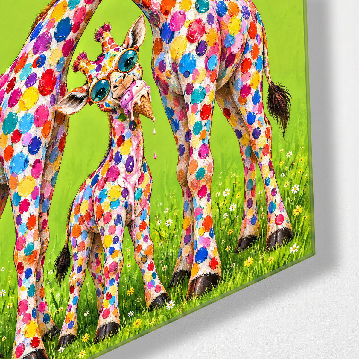 Spots, Shades, Ice Cream glass wall art, corner view