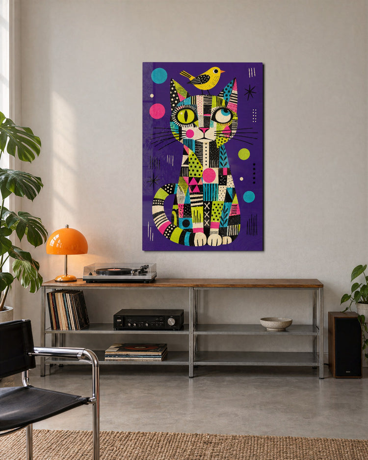 Quilted Pet, Tiny Rider glass wall art, lifestyle view