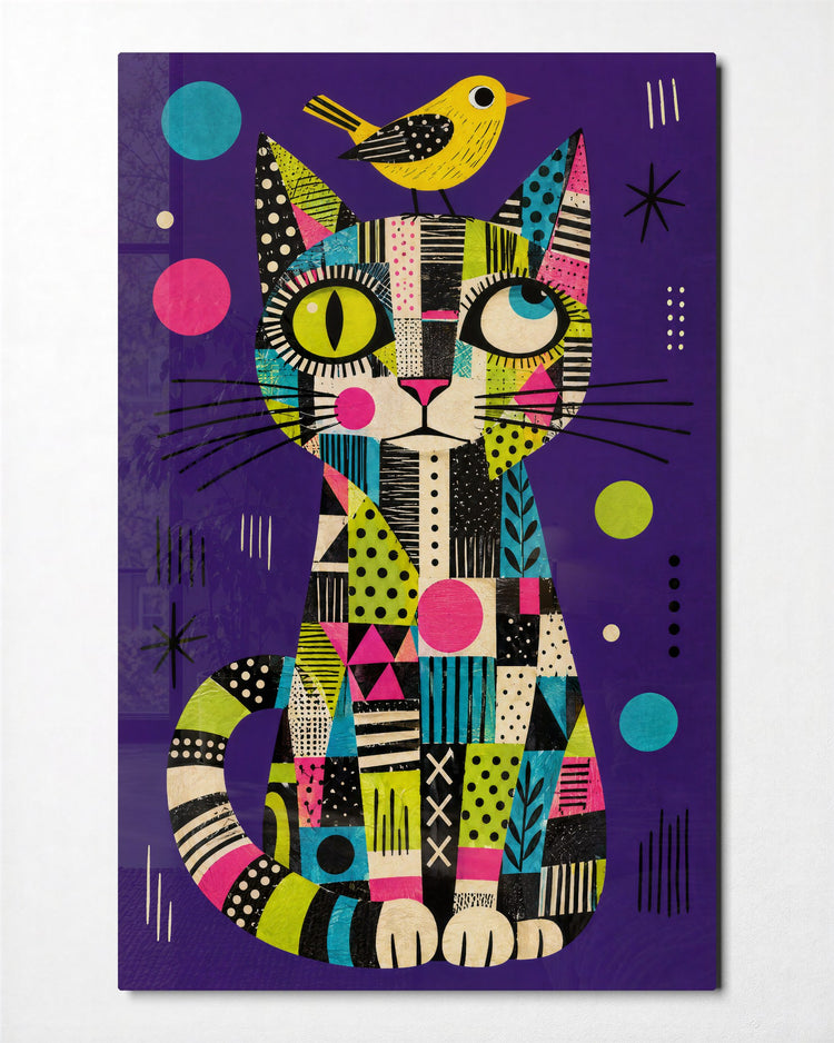 Quilted Pet, Tiny Rider glass wall art, front view